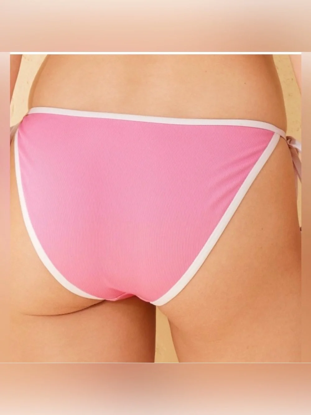 Shade & Shore size Large Pink ribbed triangle string bikini cheeky high leg